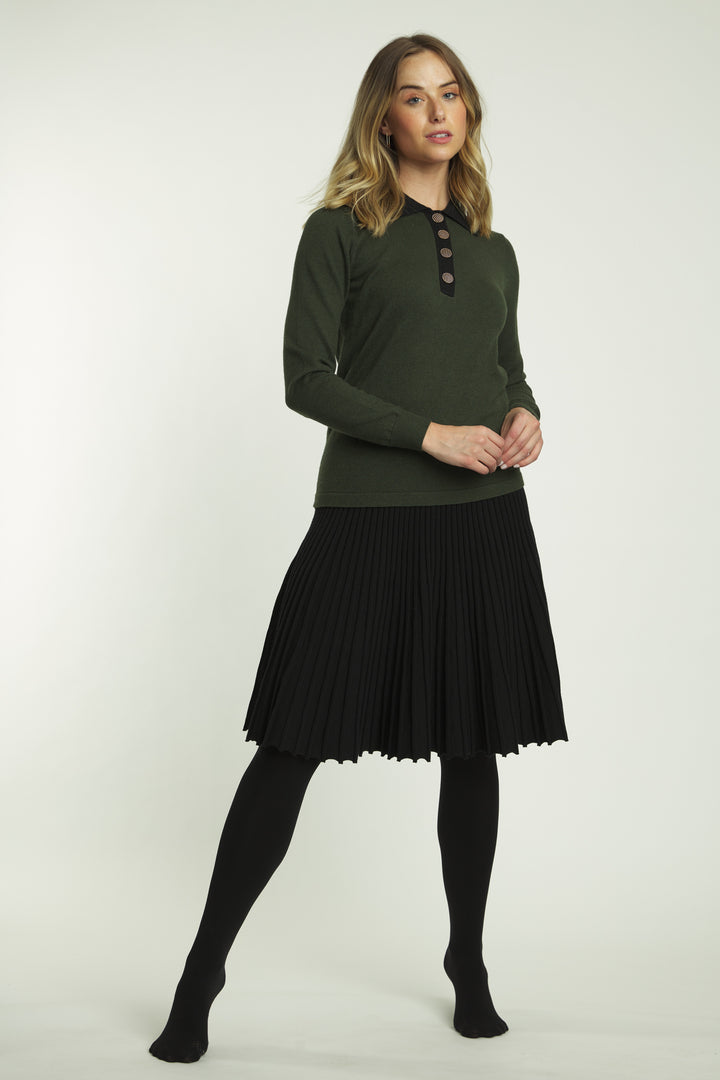 Black Pleated Knit Skirt - BA6W2159-B