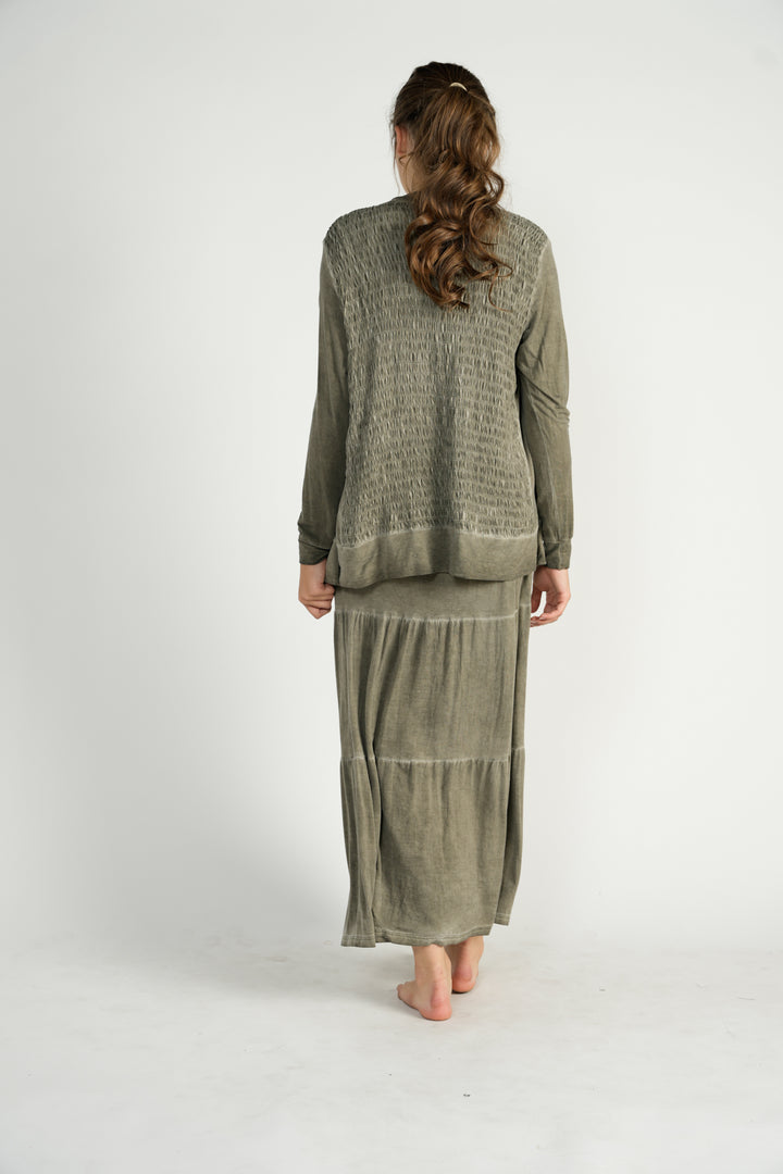Olive Smocked Cardigan