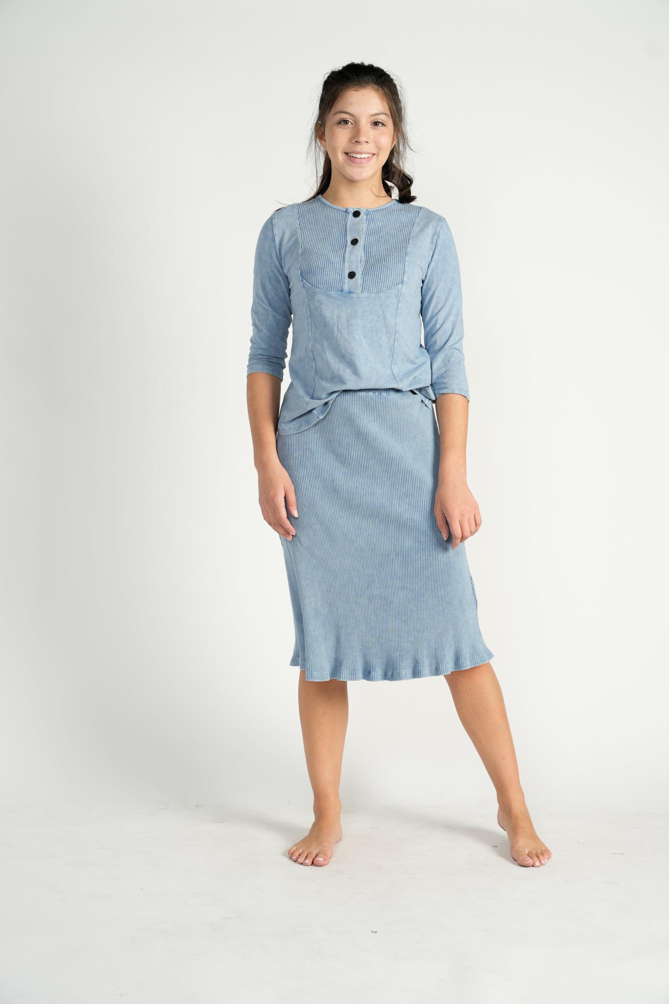 Light Blue Denim Ribbed Circle Skirt
