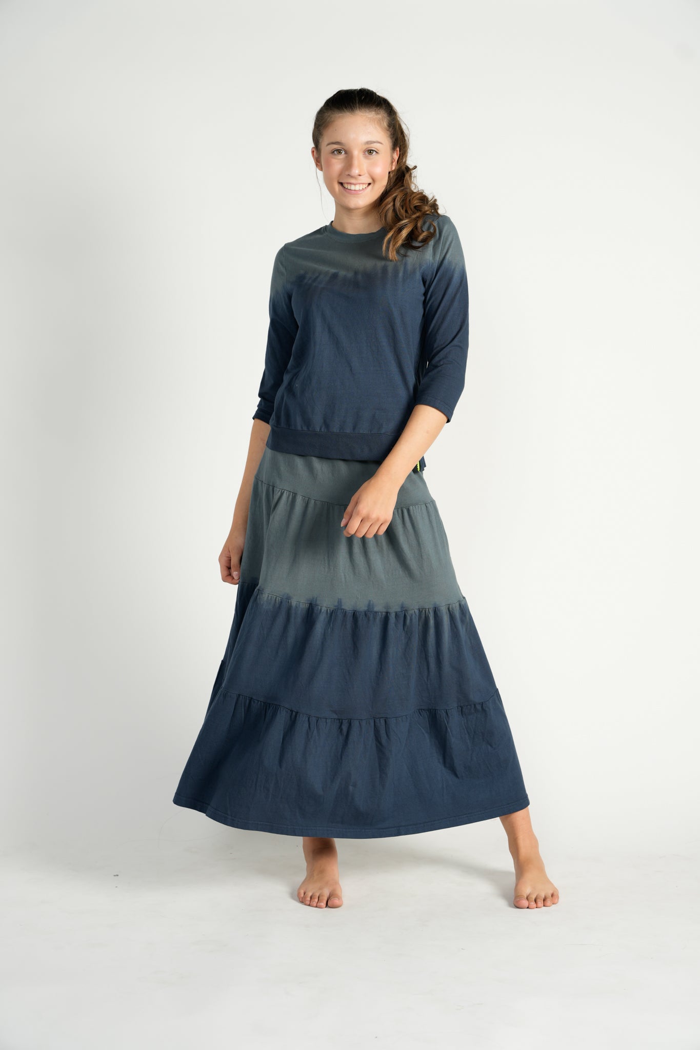 Grey/Navy Ombre Tie Dye Maxi Skirt