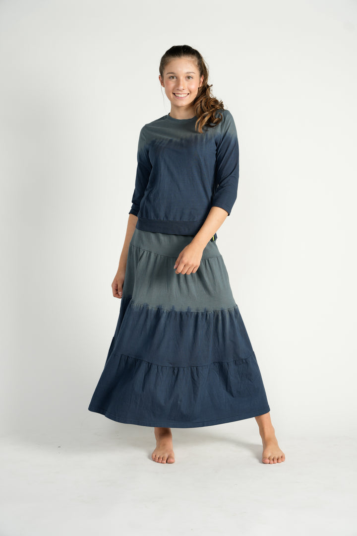 Grey/Navy Ombre Tie Dye Maxi Skirt