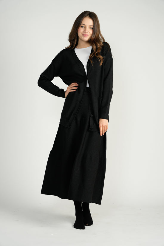 Black Metallic Knit Cardigan With Matching Buttons