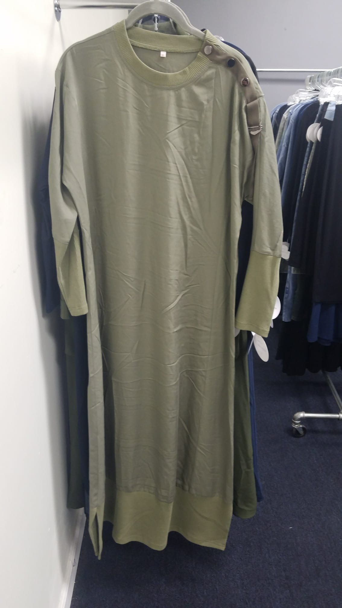 Olive Maxi Dress With Snaps On Shoulders