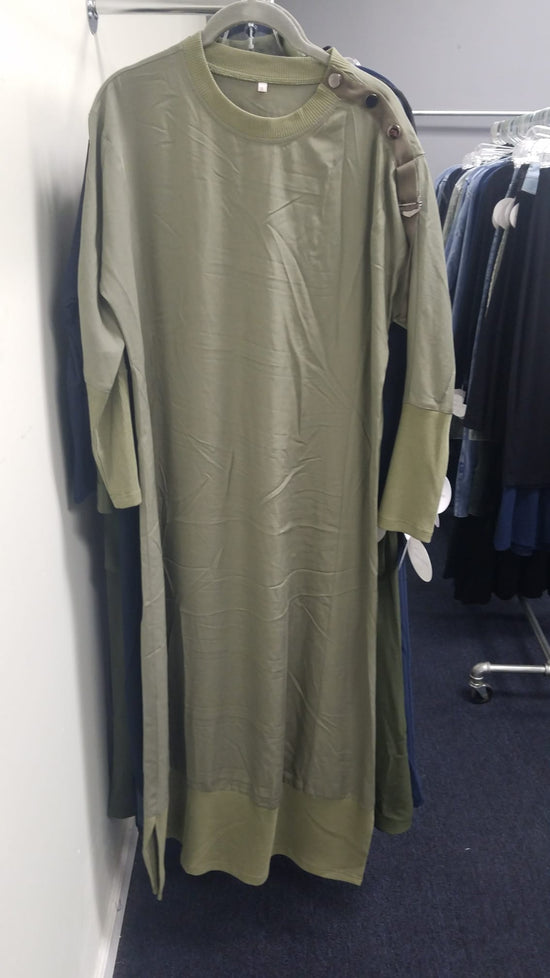 Olive Maxi Dress With Snaps On Shoulders
