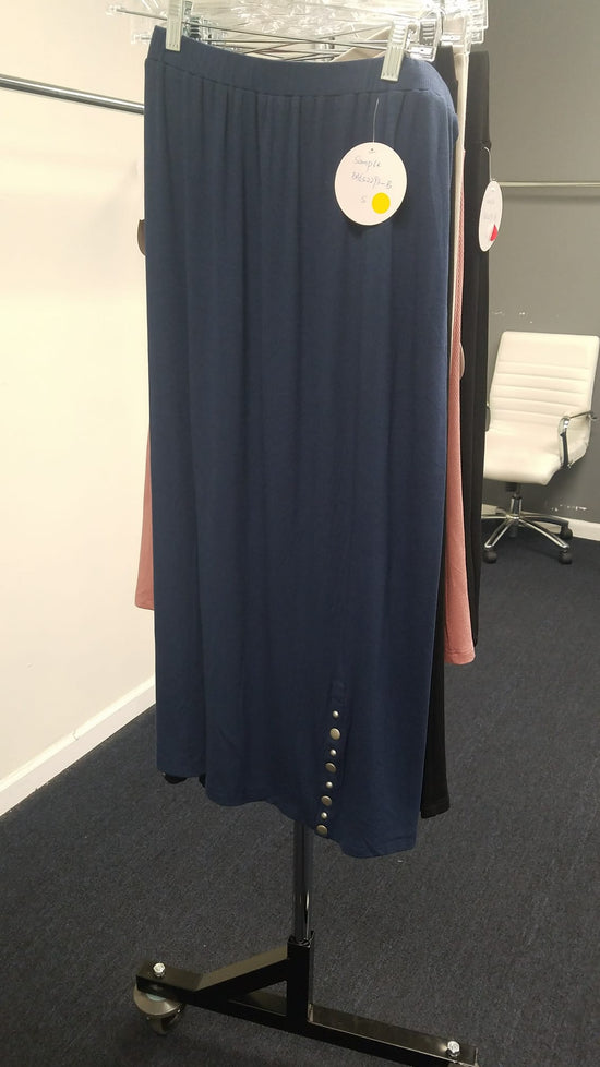 Navy Longer Midi Ribbed Skirt With Studs