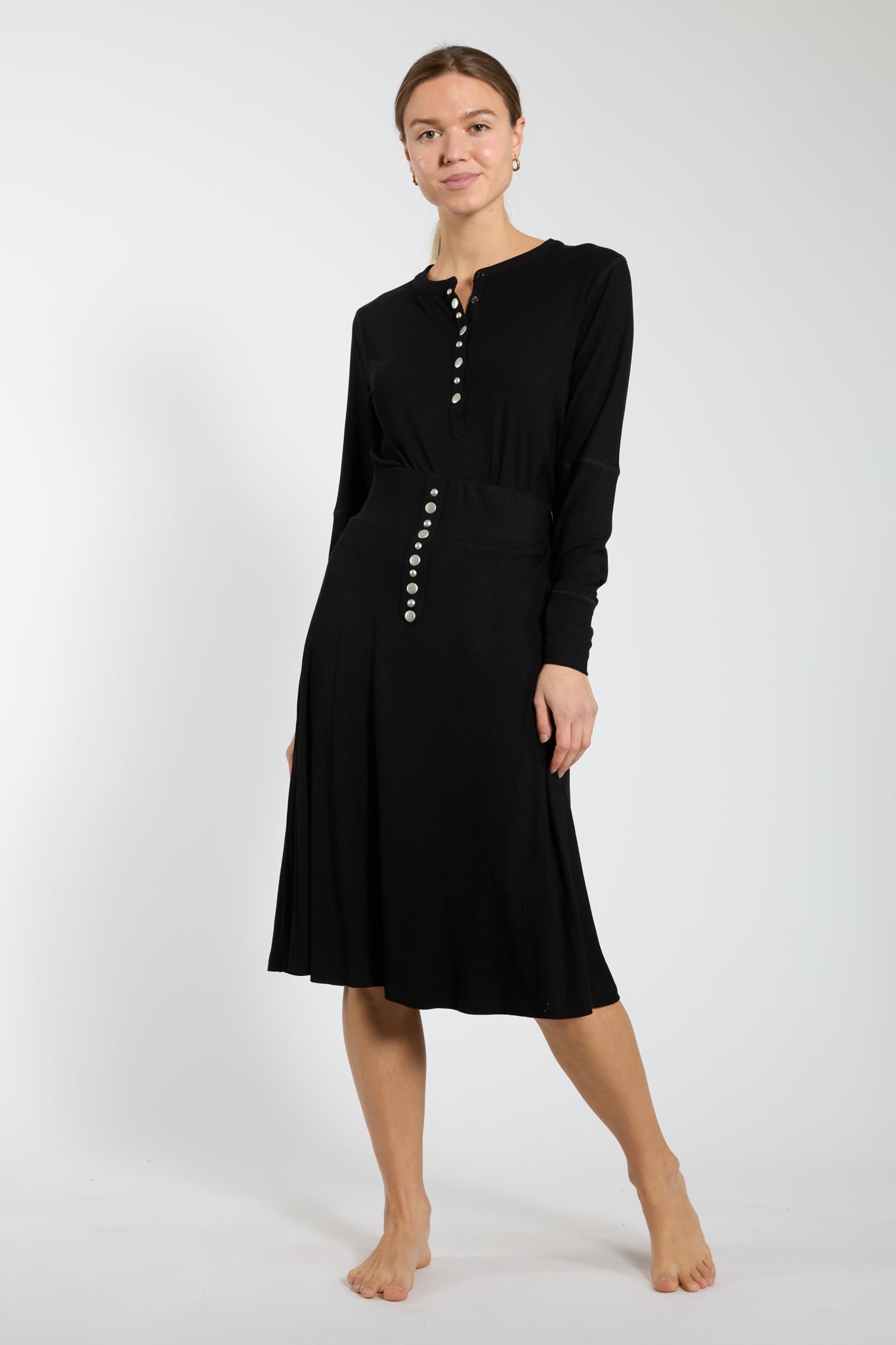 Black Ribbed Skirt With Studs