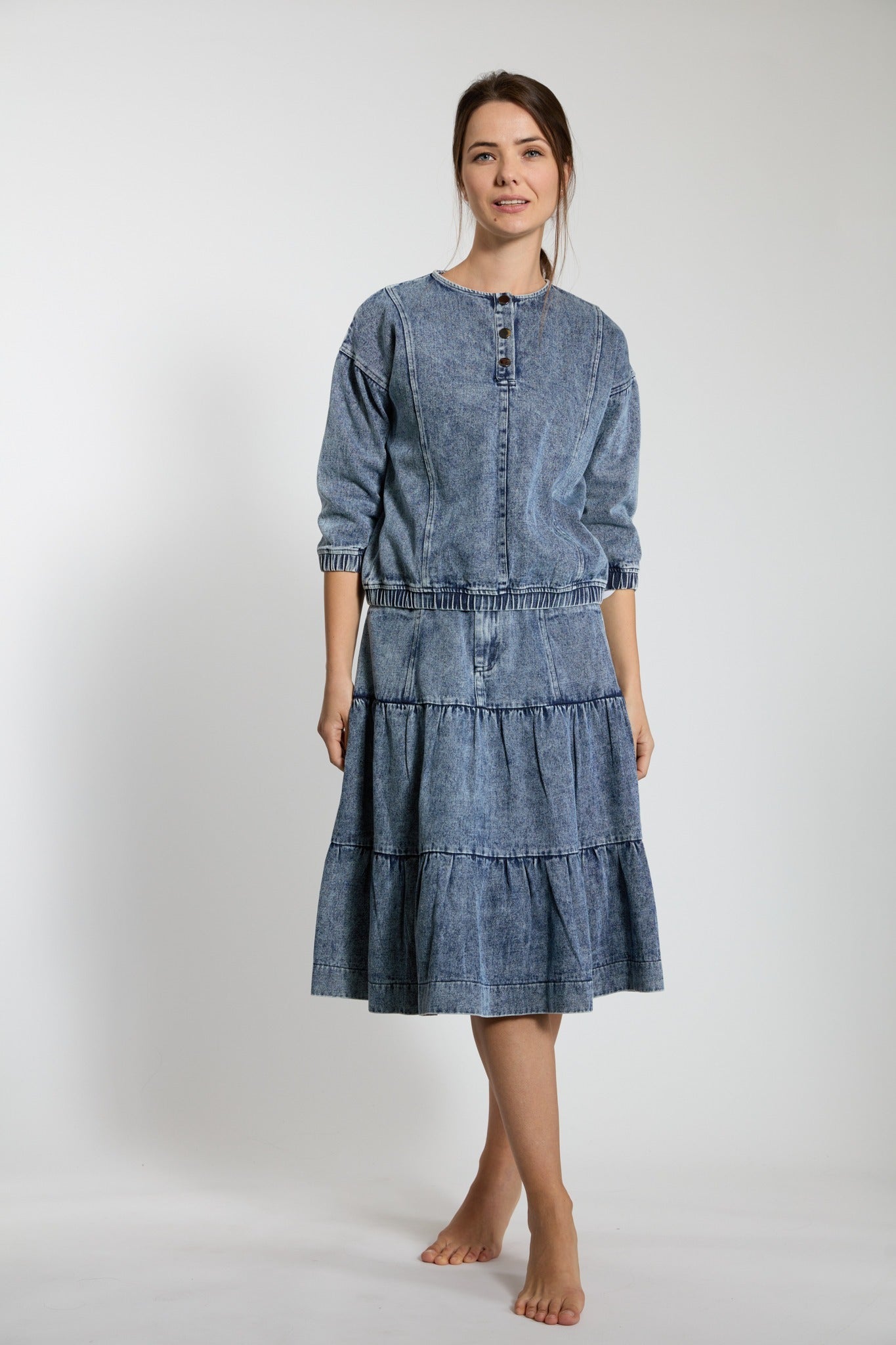 Dark Blue Denim Tiered Skirt