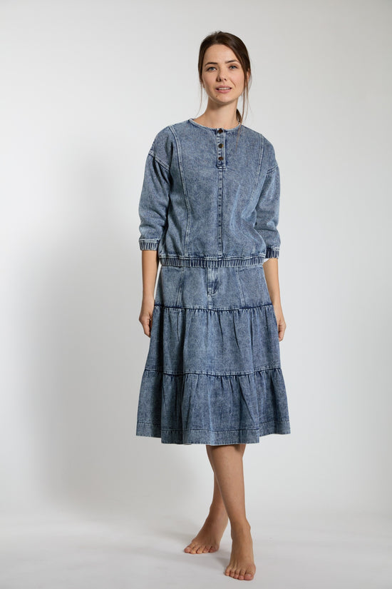 Dark Blue Denim Tiered Skirt
