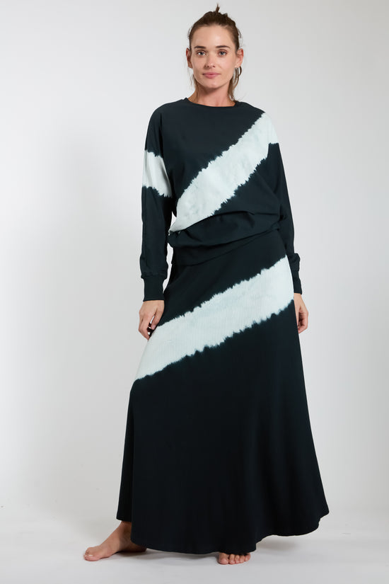 Black Tie Dye Ribbed Maxi Skirt