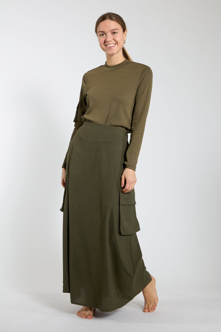 Olive Green Ribbed Mock Neck Top
