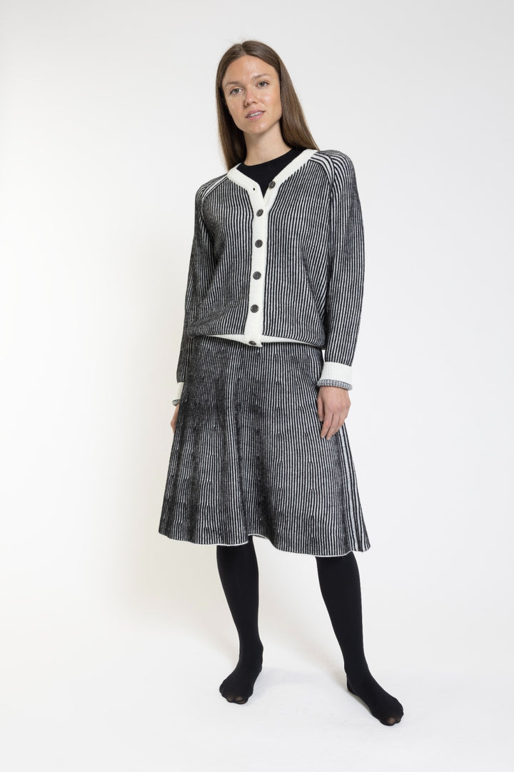 Black And Cream Striped Knit Skirt With Cream Waistband