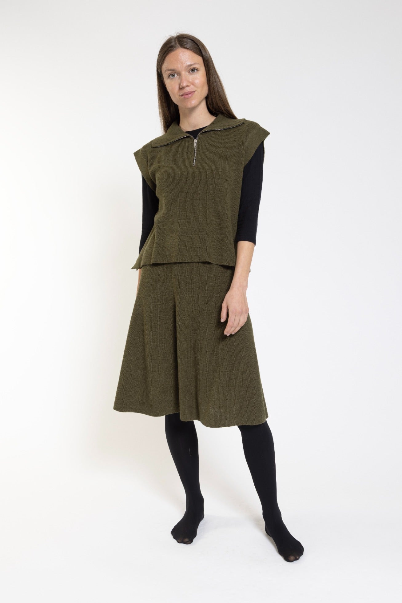 Olive Knit Circle Skirt