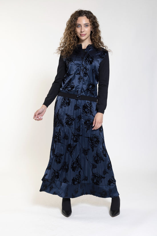 Navy Skirt With Black Velvet Detail