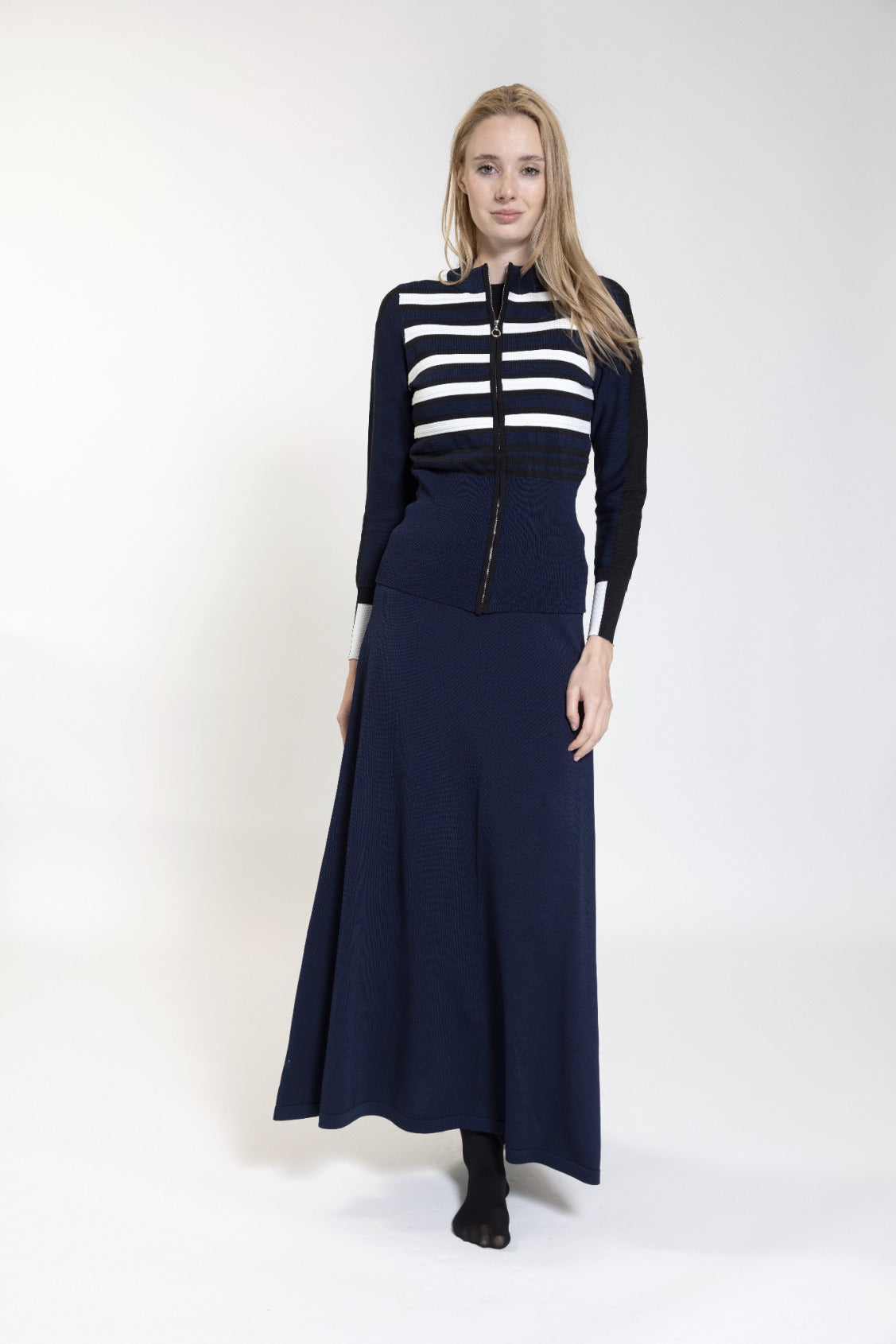 Navy Ribbed Knit Skirt