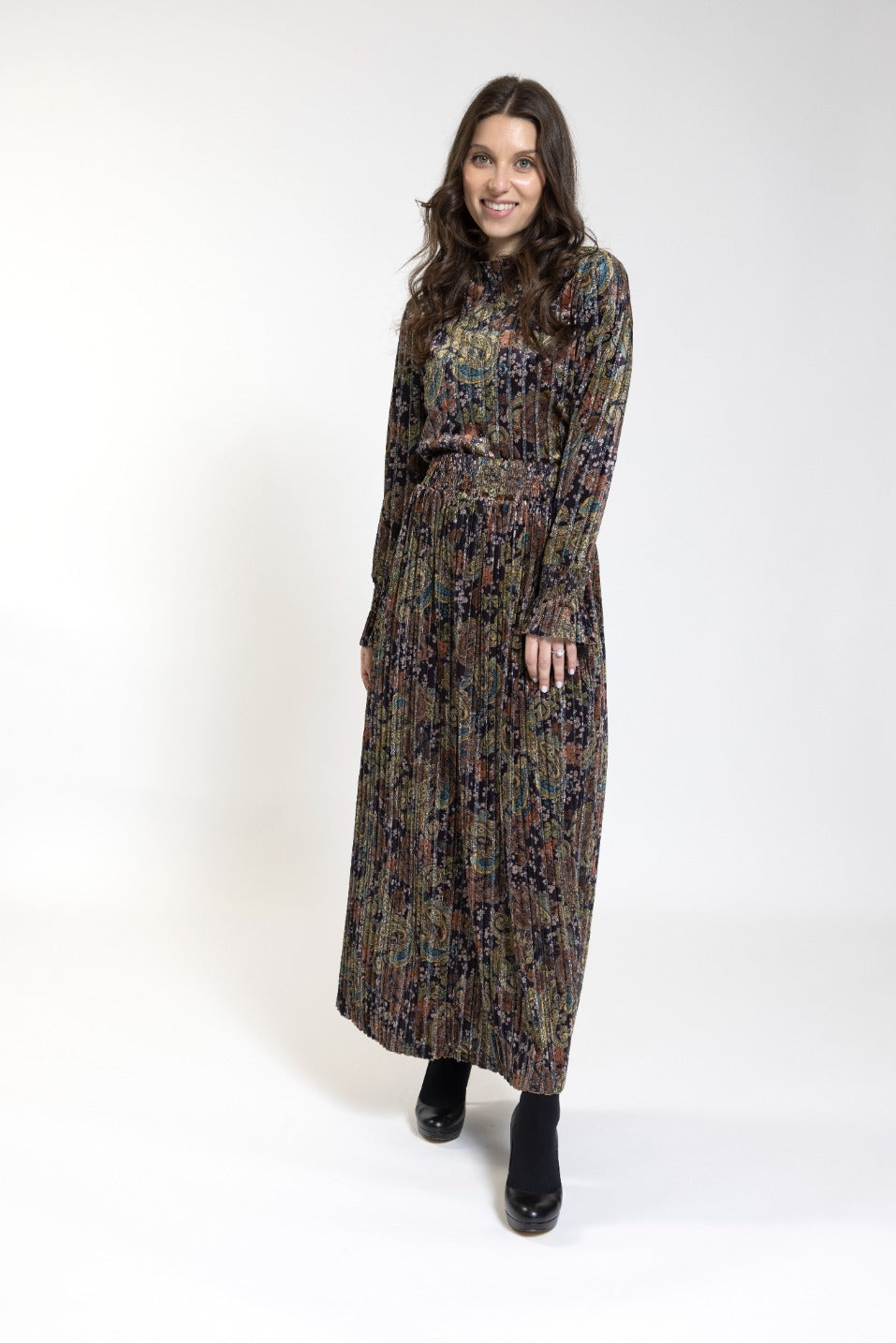 Multicolor Printed Velvet Skirt