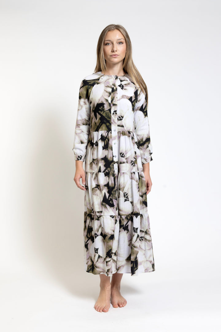 White Base Multi Irregular Printed Dress