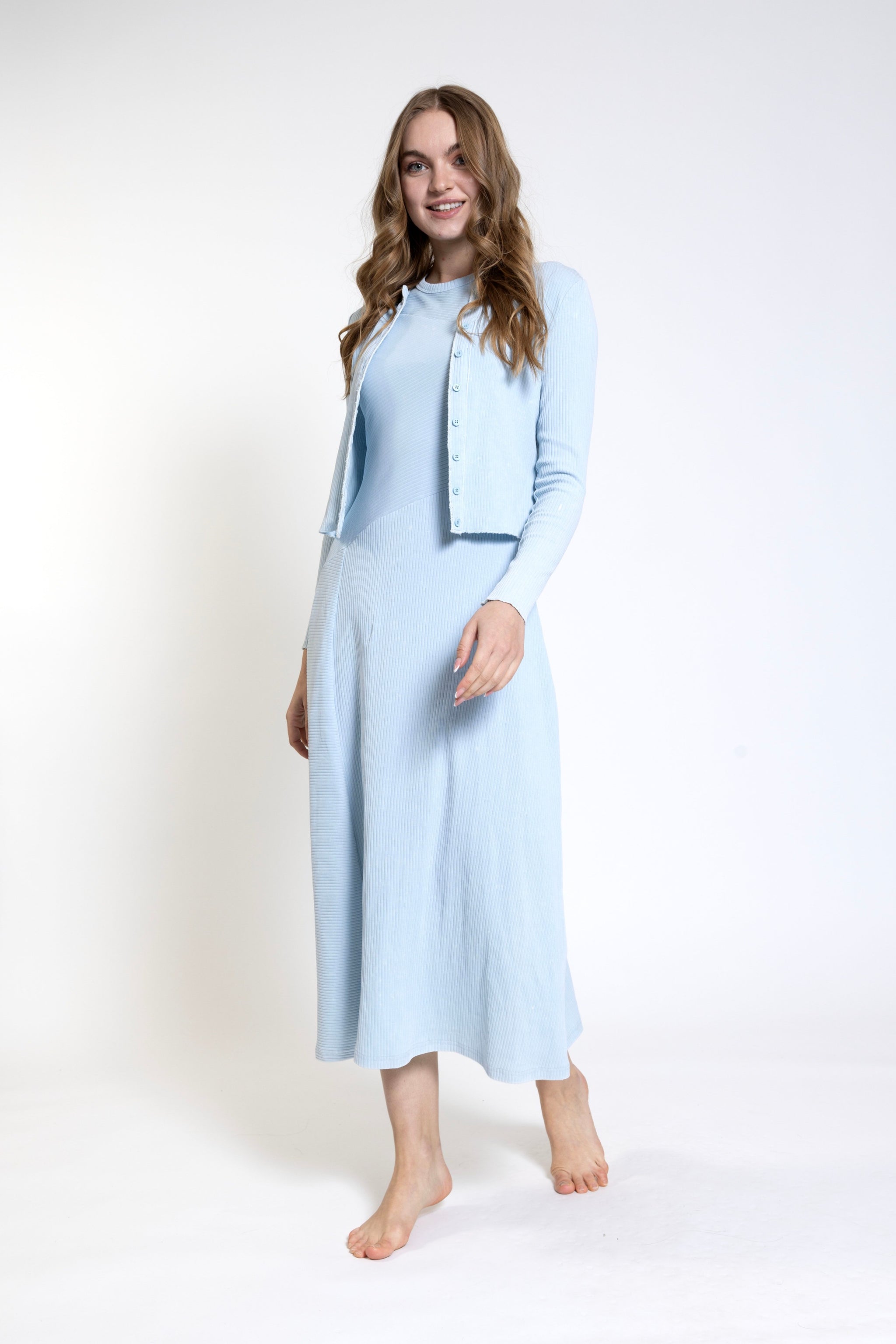 Light Blue Wash Knit Top And Dress