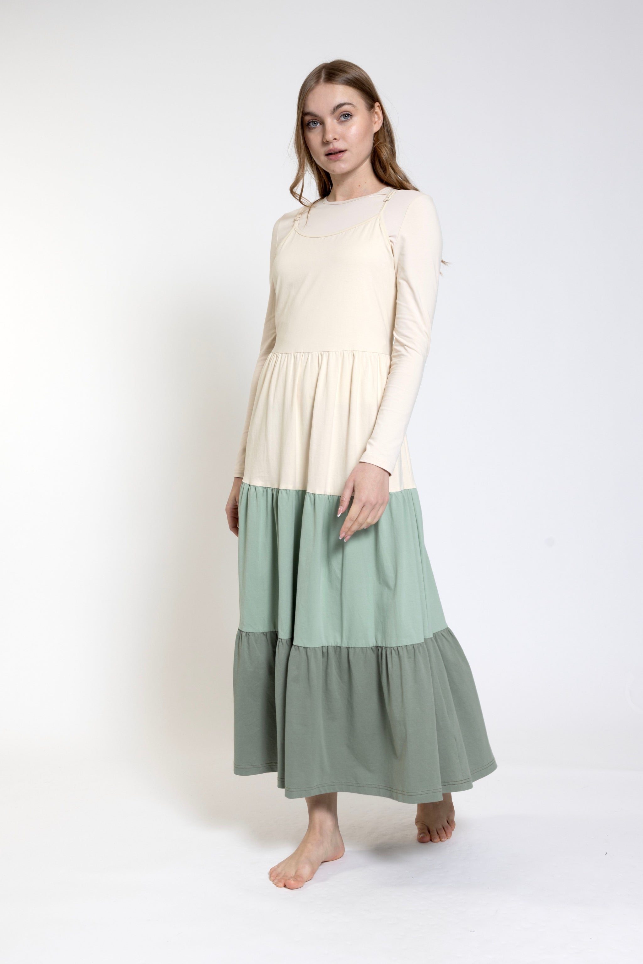 Beige And Green Tiered Jumper