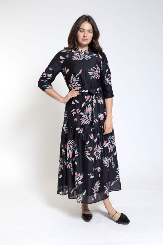 Black Multicolor Printed Tiered Dress