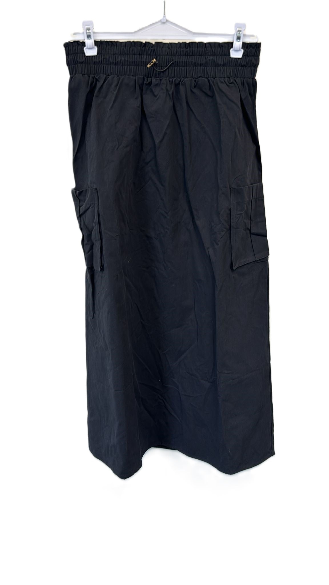 Black Elastci Waist Skirt With Pockets