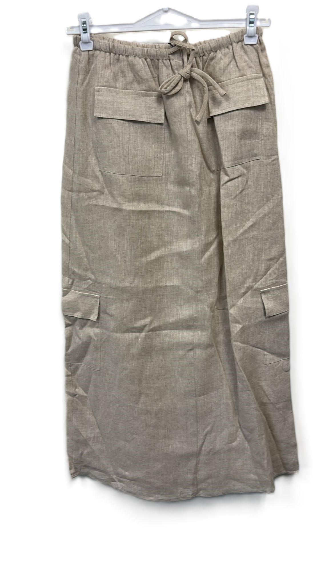 Beige Tie Waist Skirt With Pocket