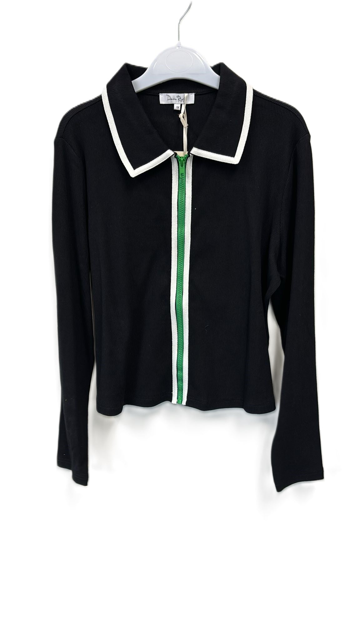 Black & Green Ribbed Zipper Shirt