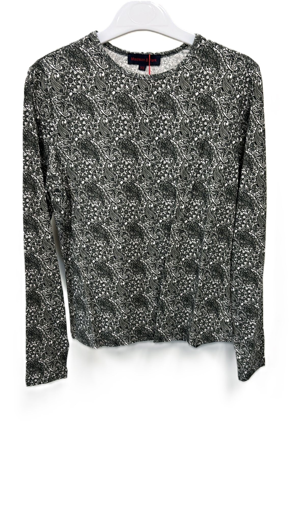 Grey Black Paisley Printed Knit Top