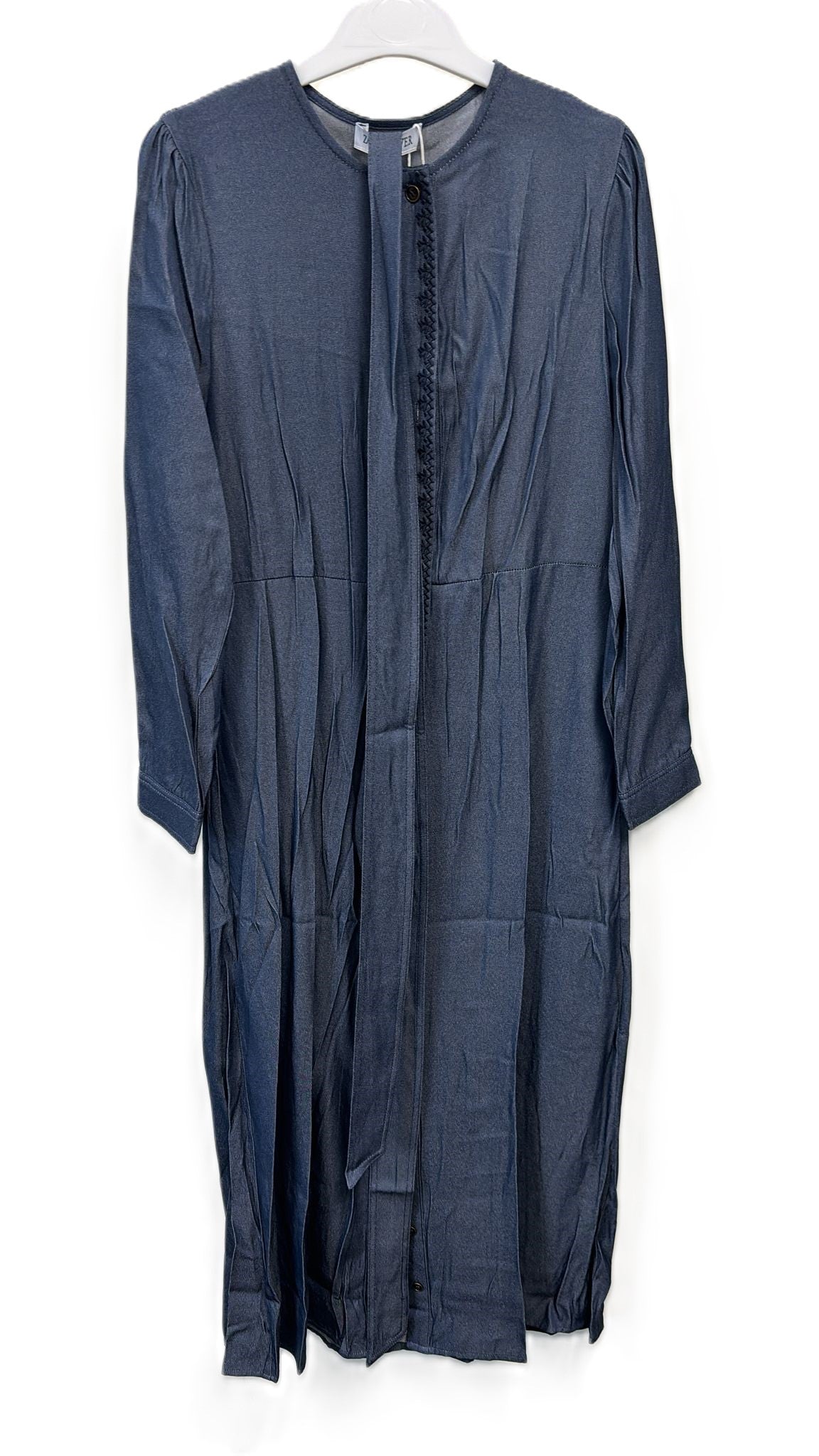 Dark Blue Plain Placket Emboidery Dress