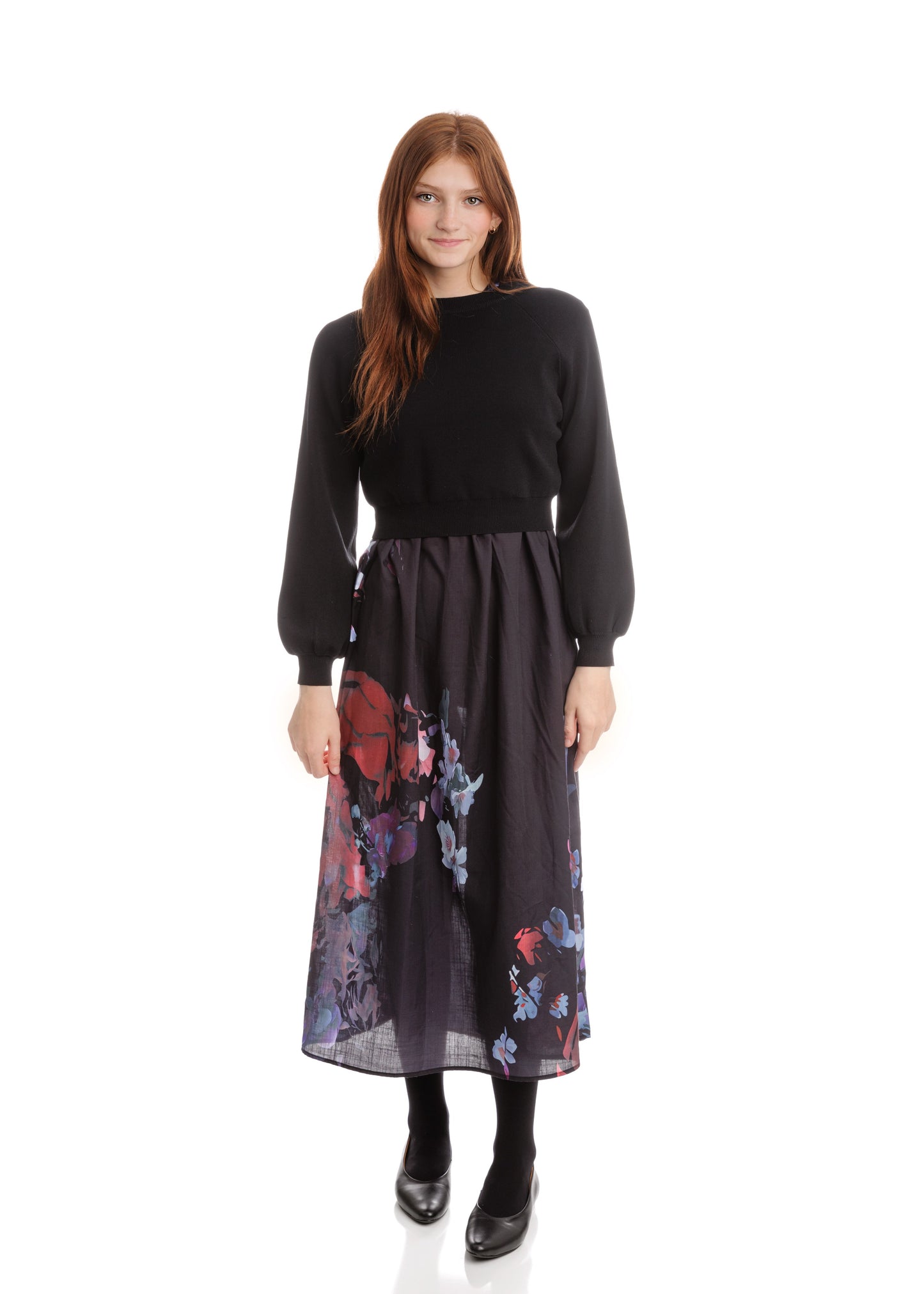Printed Dress With Cropped Knit Overlay