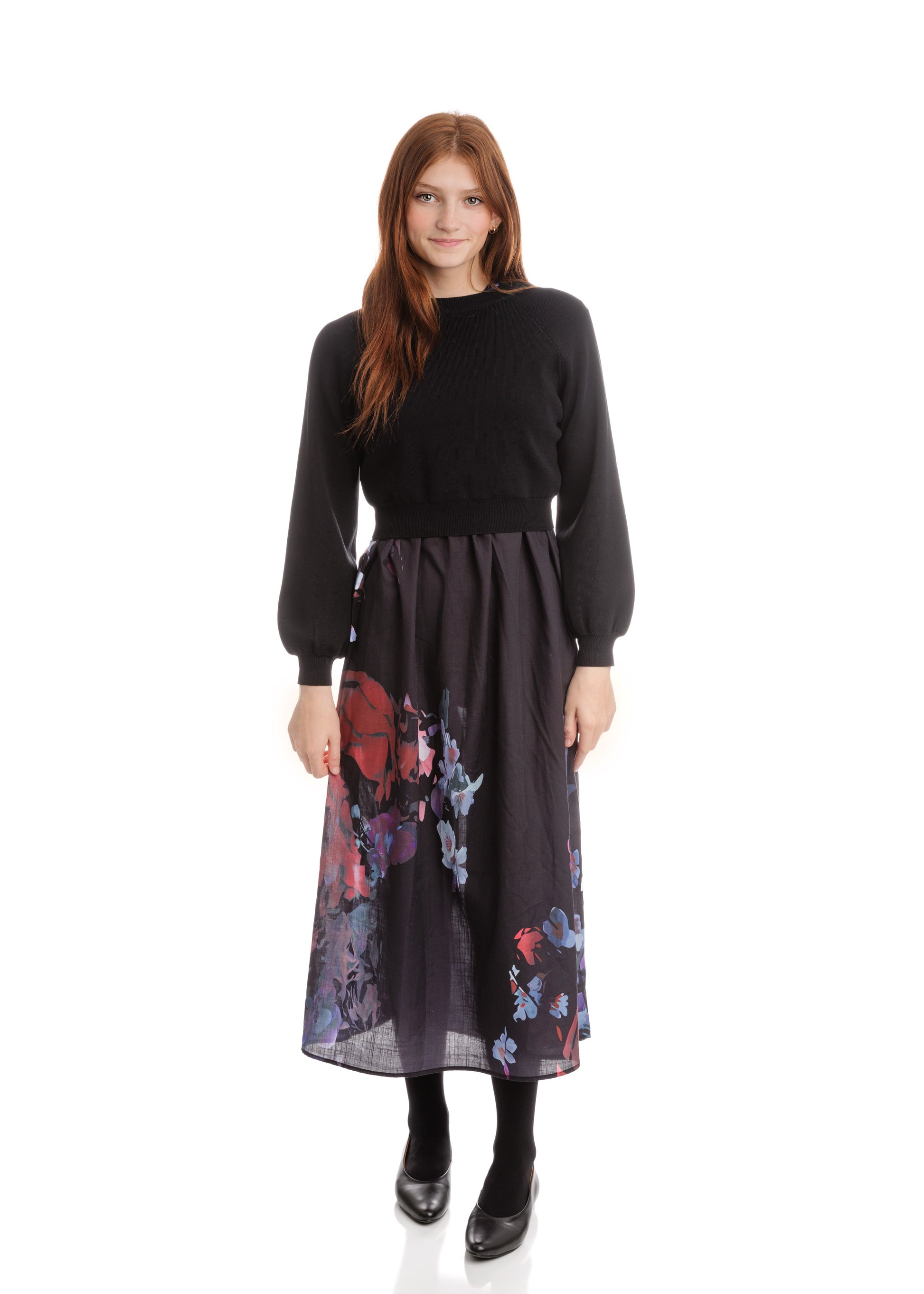Printed Dress With Cropped Knit Overlay
