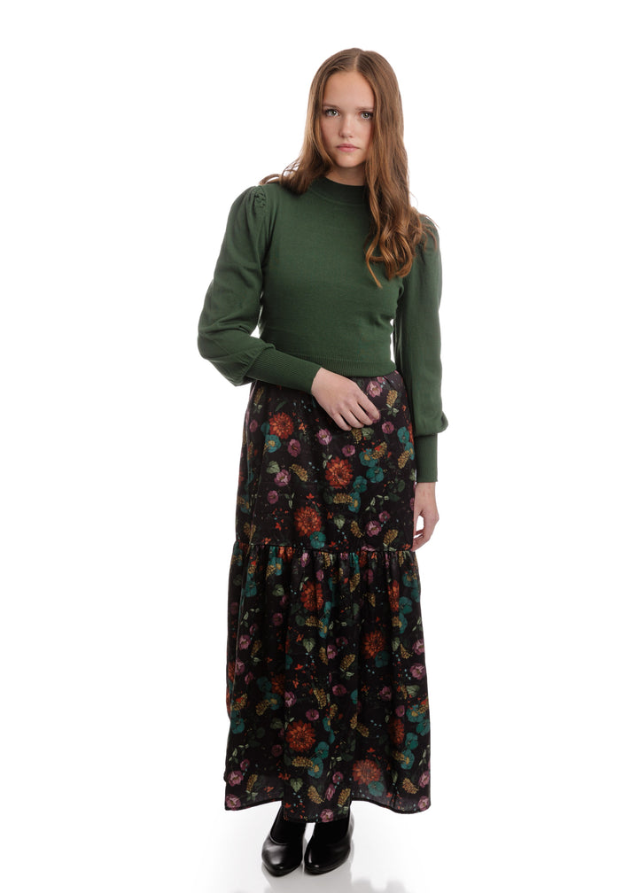 Printed Dress With Knit Overlay - Green