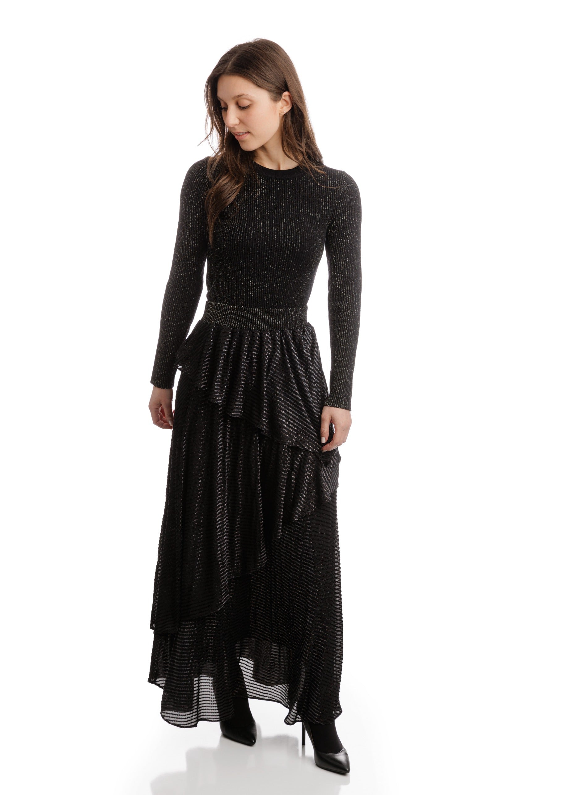 Knit Layered Skirt The Metallic Stripes
