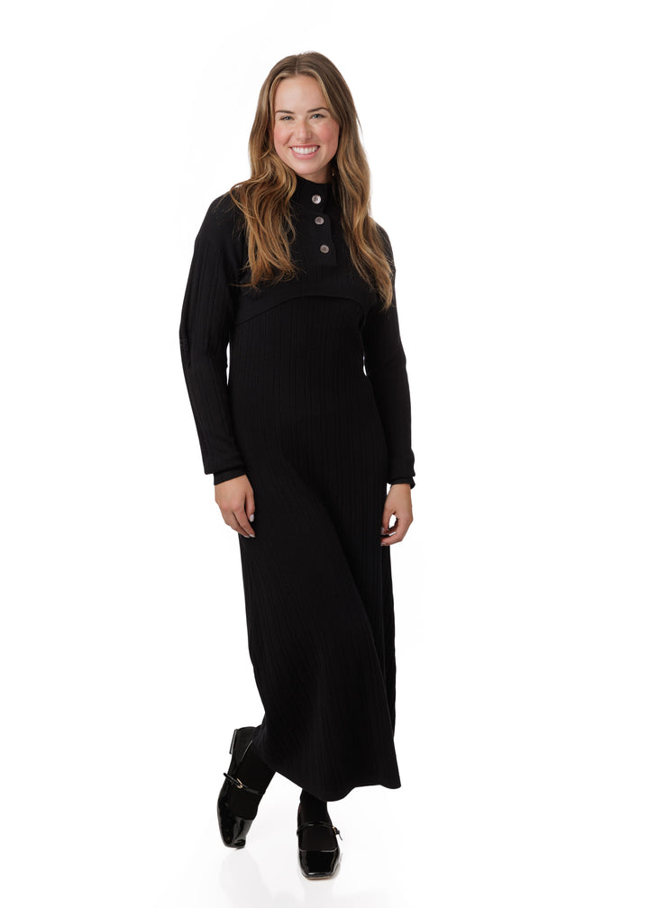 Black Knit Jumper With Cropped Knit Overlay
