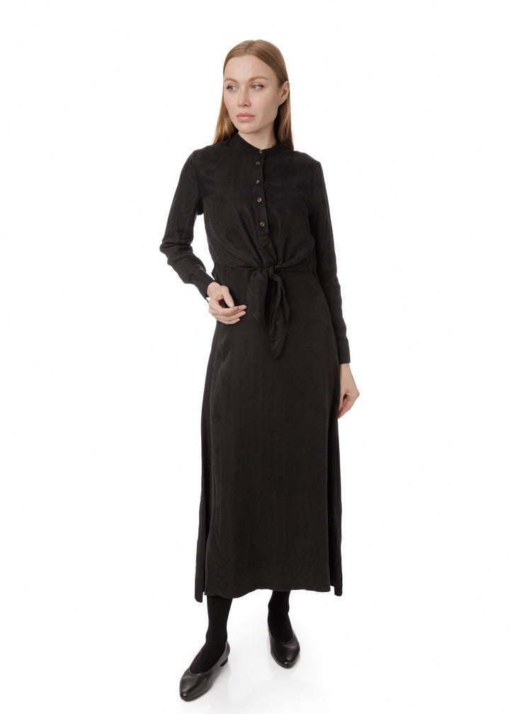 Suede Jumper with Tie Overlay - Black