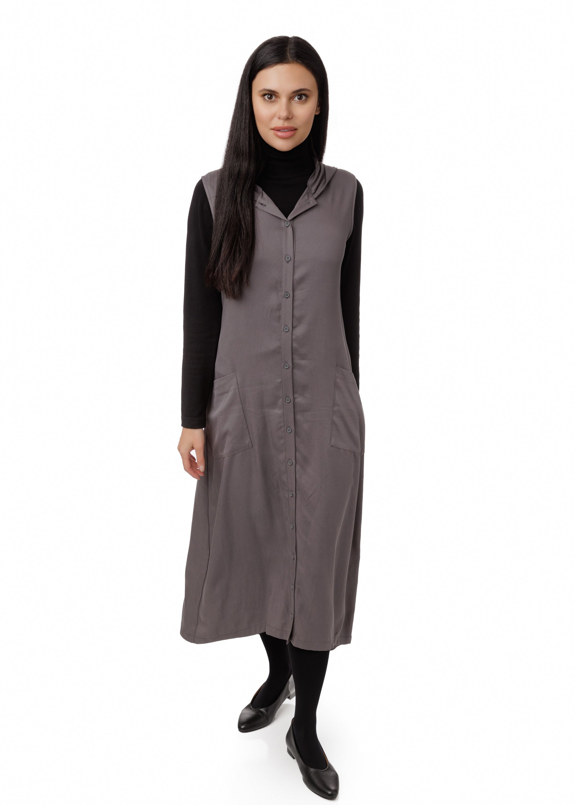 Button Down Jumper with Hood - Slate