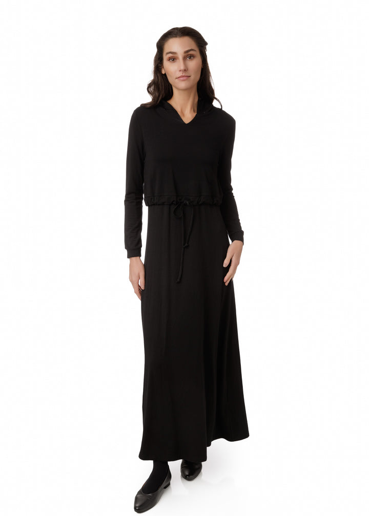 Black Drawstring Hooded Dress
