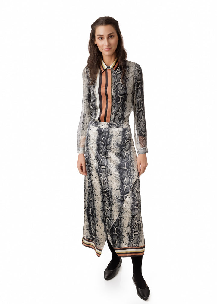 Snake Printed Satin Skirt