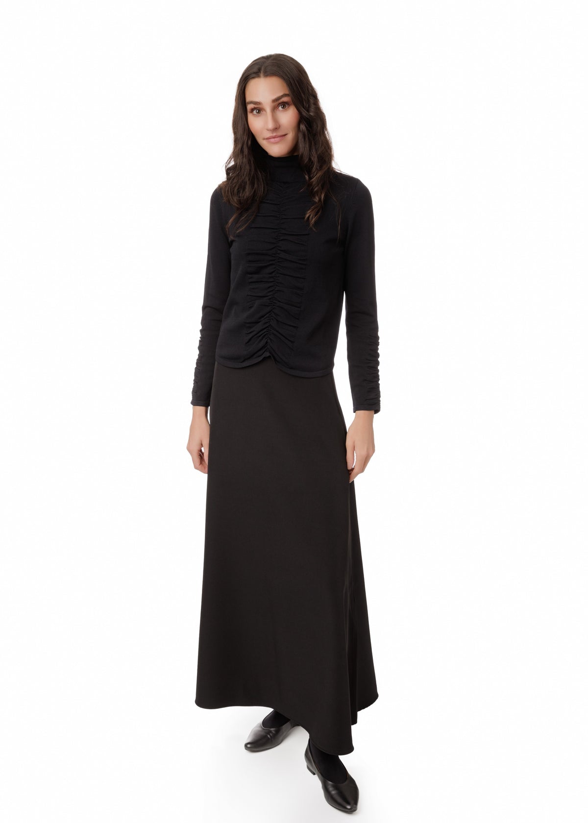 Black Rouched Front Seam Top