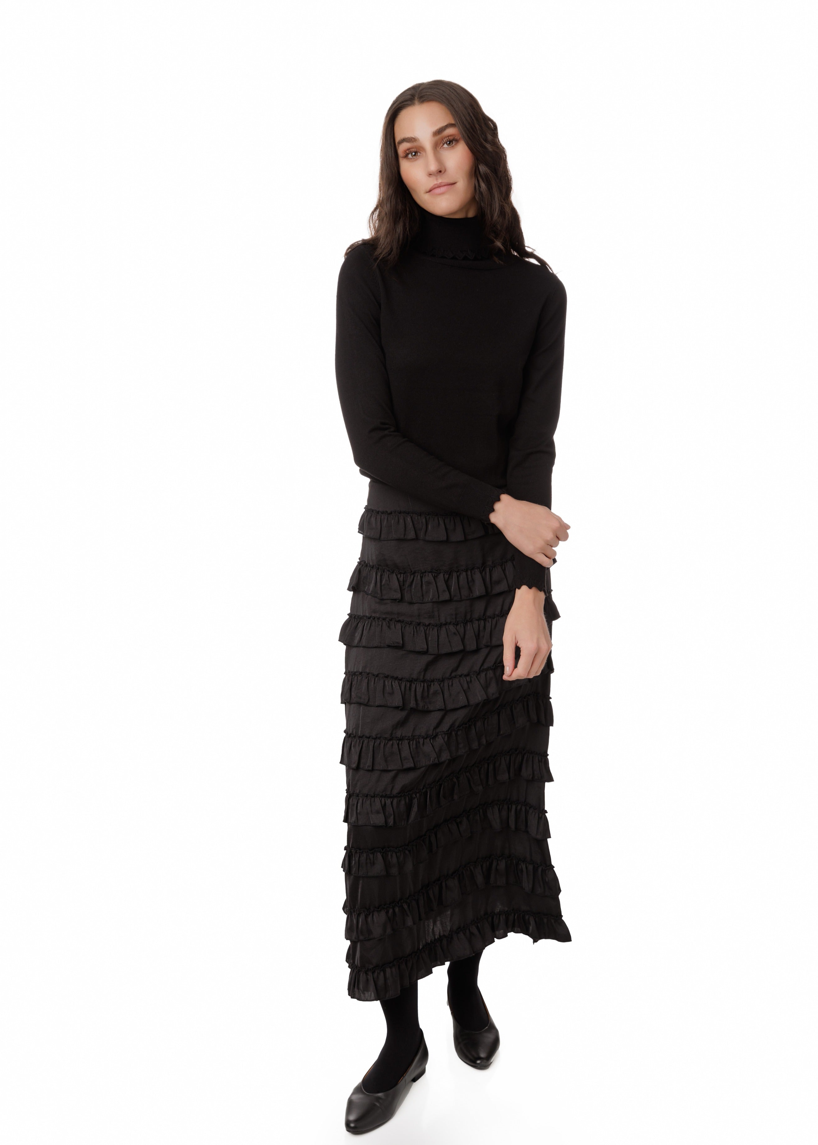 Black Detailed Mock Neck Knit Top
