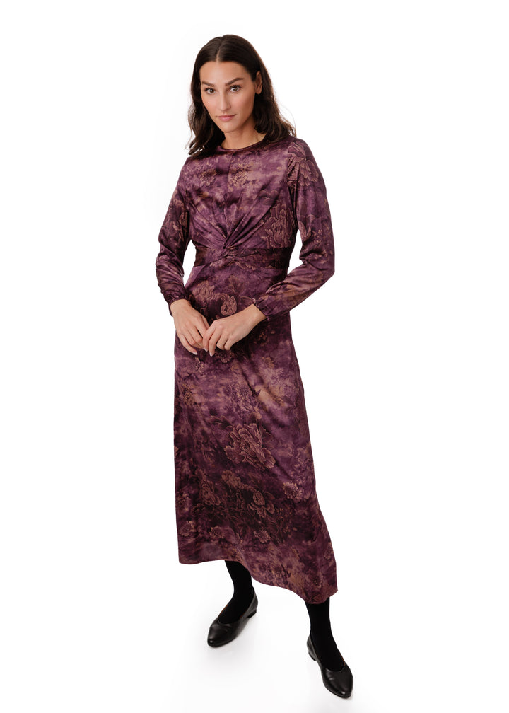 Chinoiserie Printed Dress With Crossed Waist - Purple