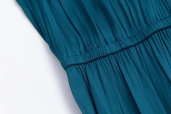 Solid Pleated And Tiered Dress - Teal