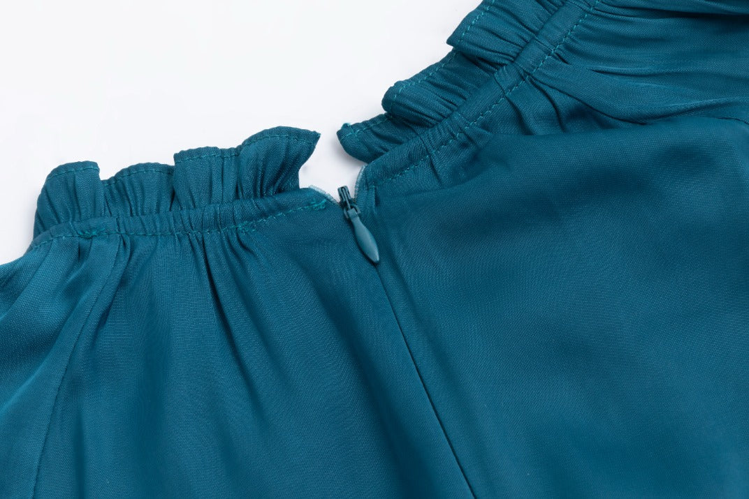 Solid Pleated And Tiered Dress - Teal