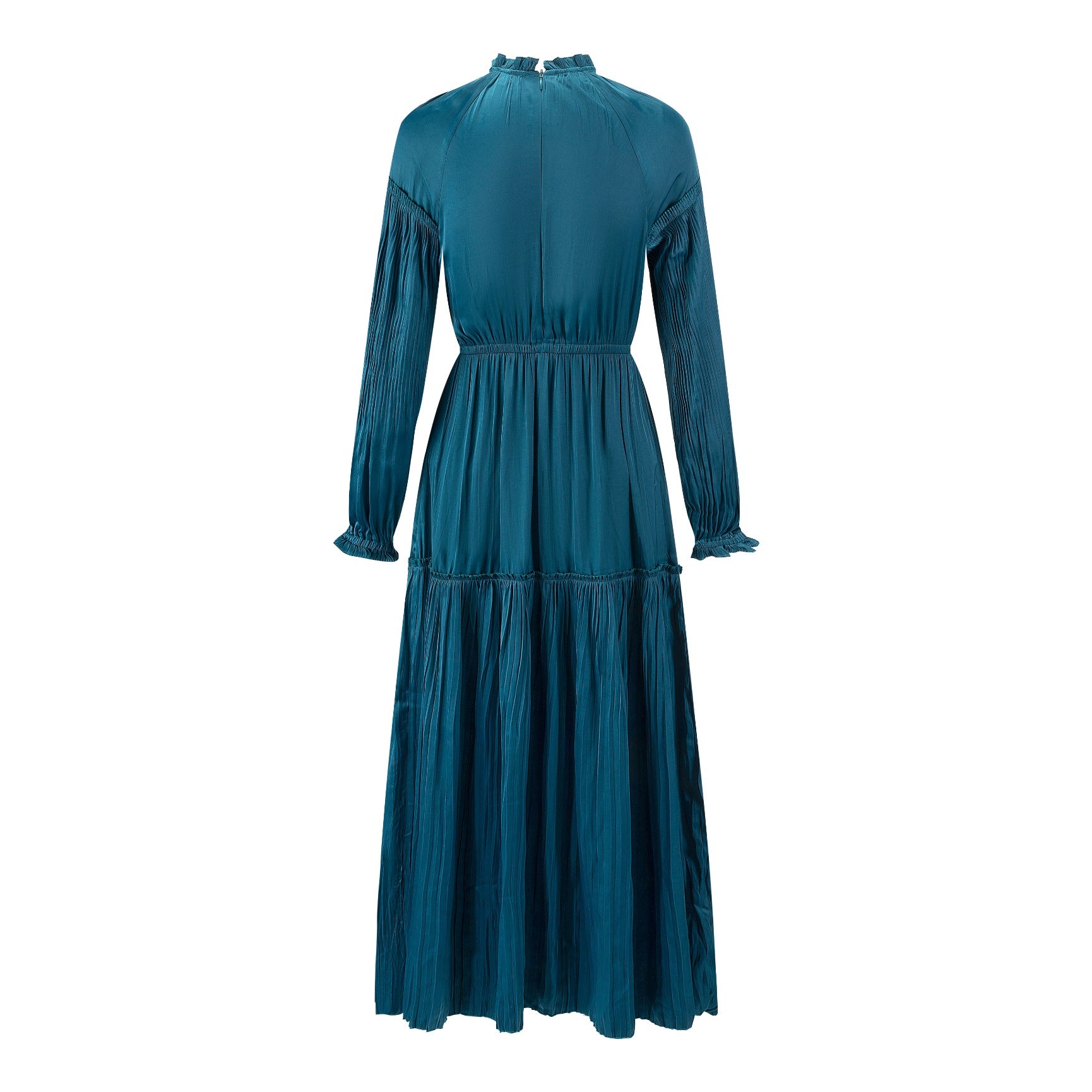 Solid Pleated And Tiered Dress - Teal