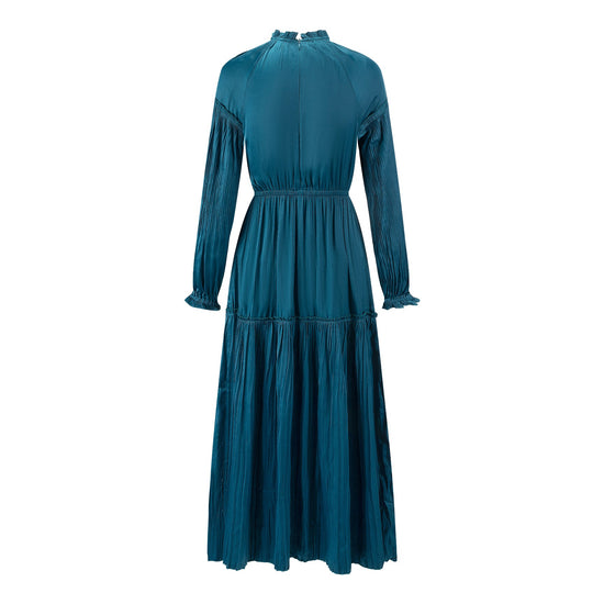 Solid Pleated And Tiered Dress - Teal