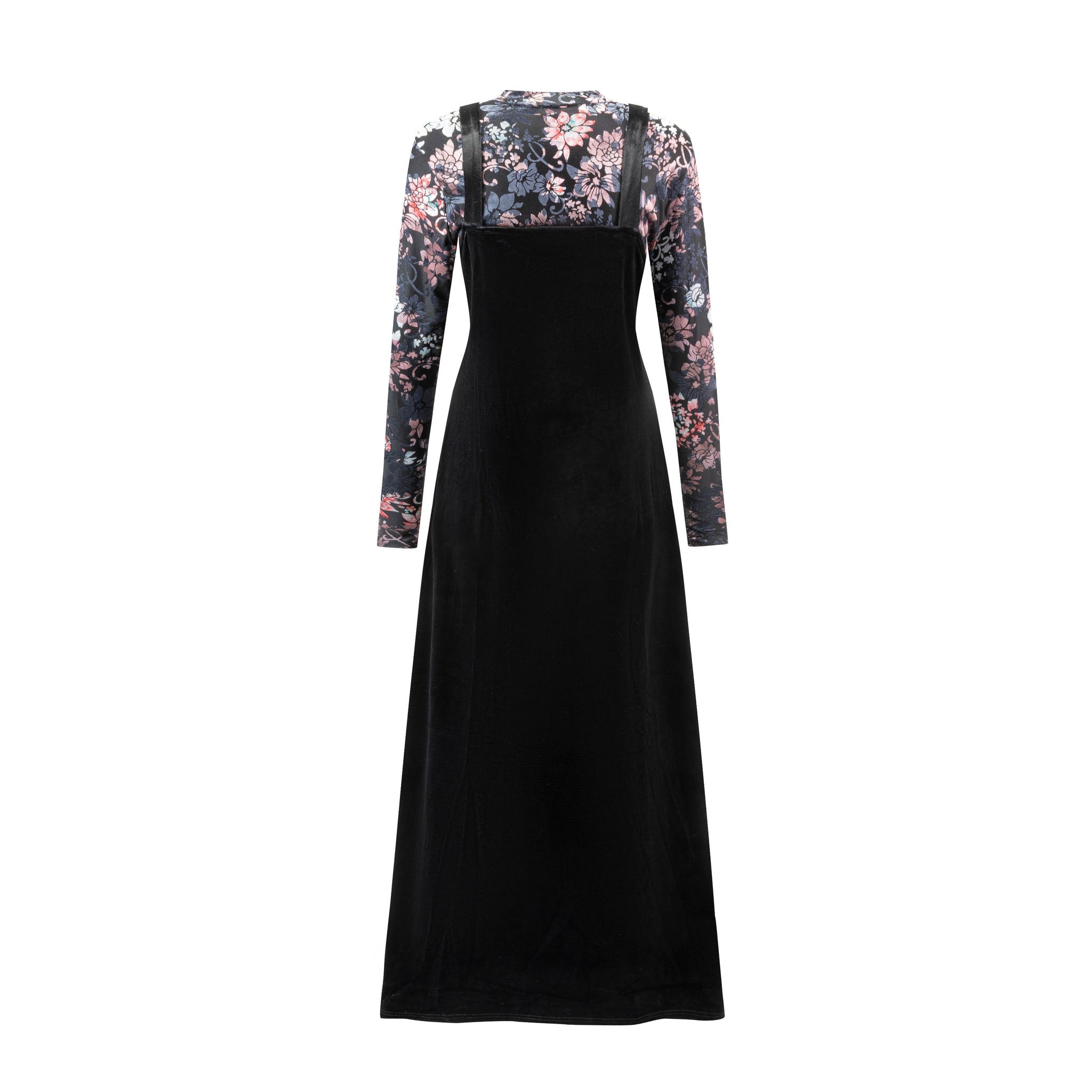 Velvet Jumper with Floral Velvet Mock Neck Underlay - Black