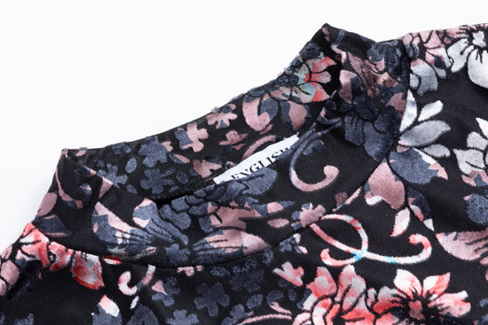Velvet Jumper with Floral Velvet Mock Neck Underlay - Black