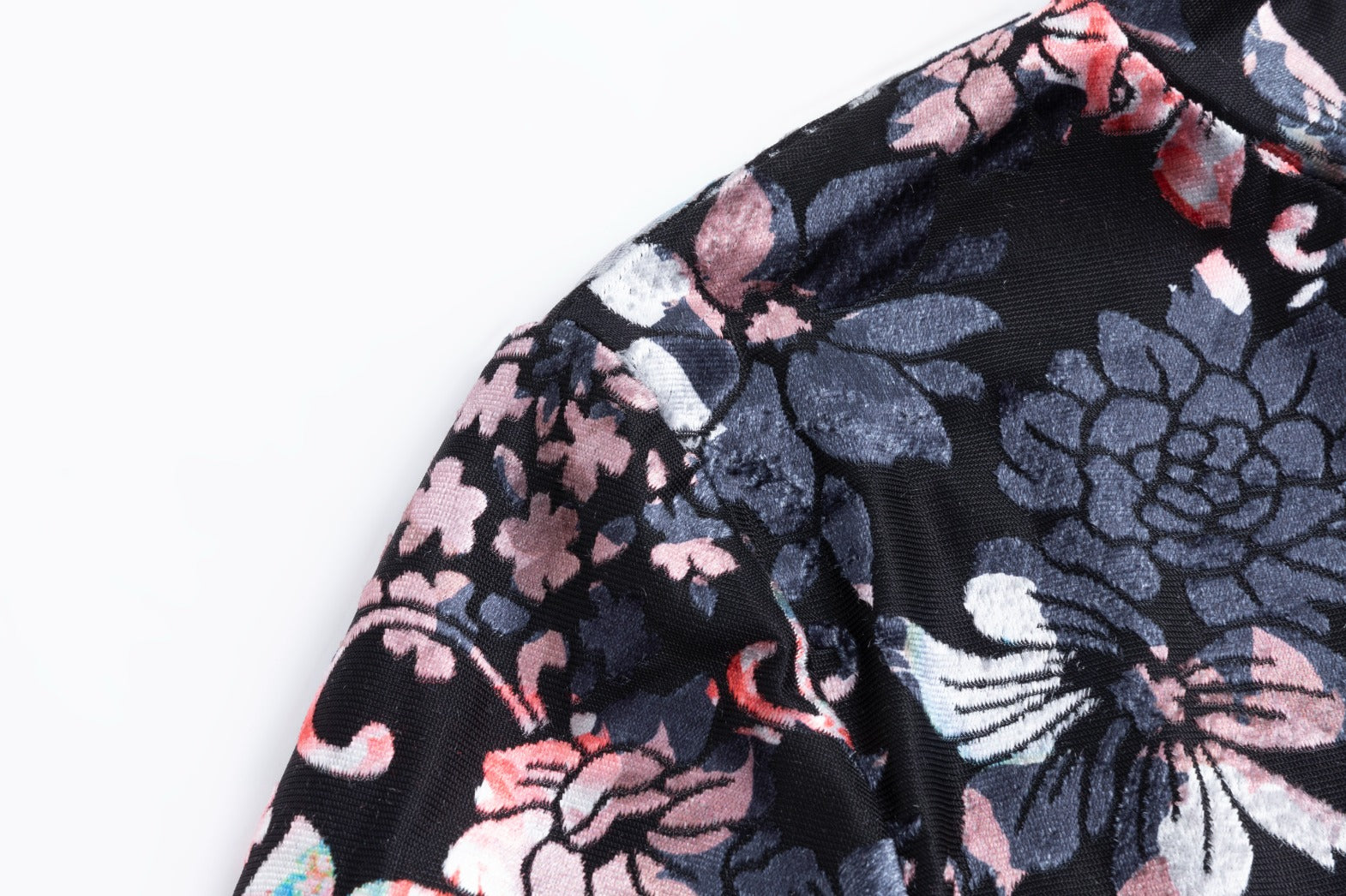 Velvet Jumper with Floral Velvet Mock Neck Underlay - Black