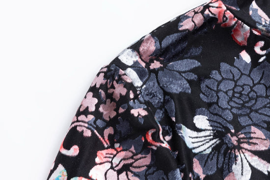 Velvet Jumper with Floral Velvet Mock Neck Underlay - Black