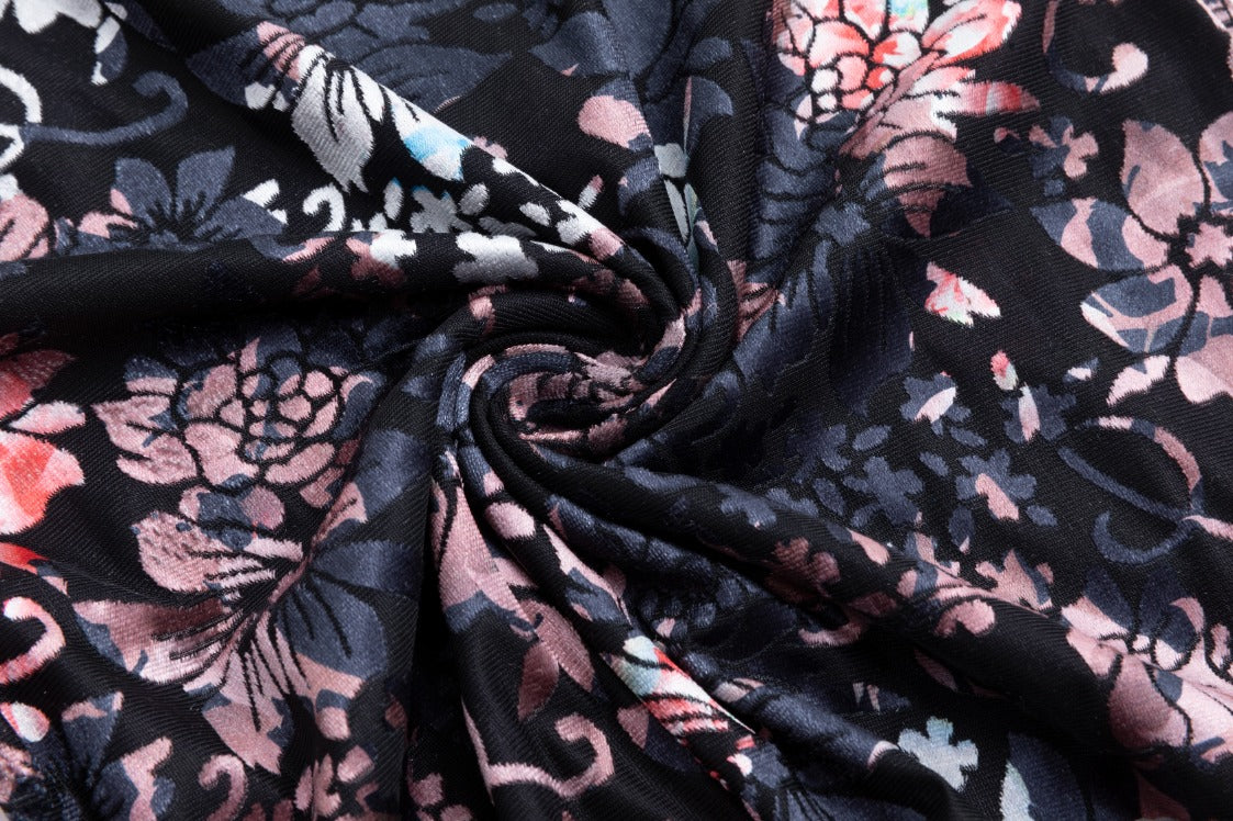 Velvet Jumper with Floral Velvet Mock Neck Underlay - Black