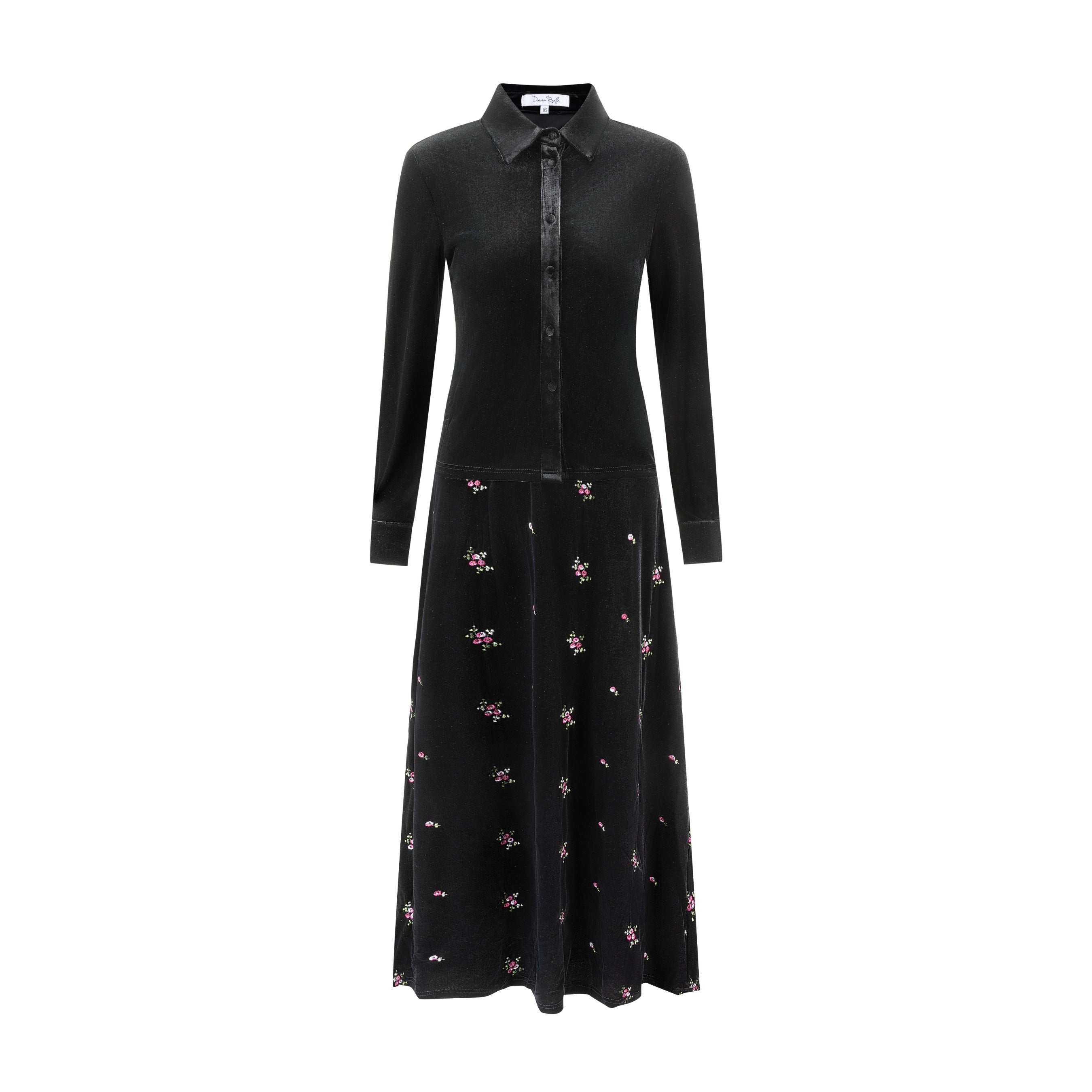 Flower Embroidery Velvet Dress With Black Velvet Shirt